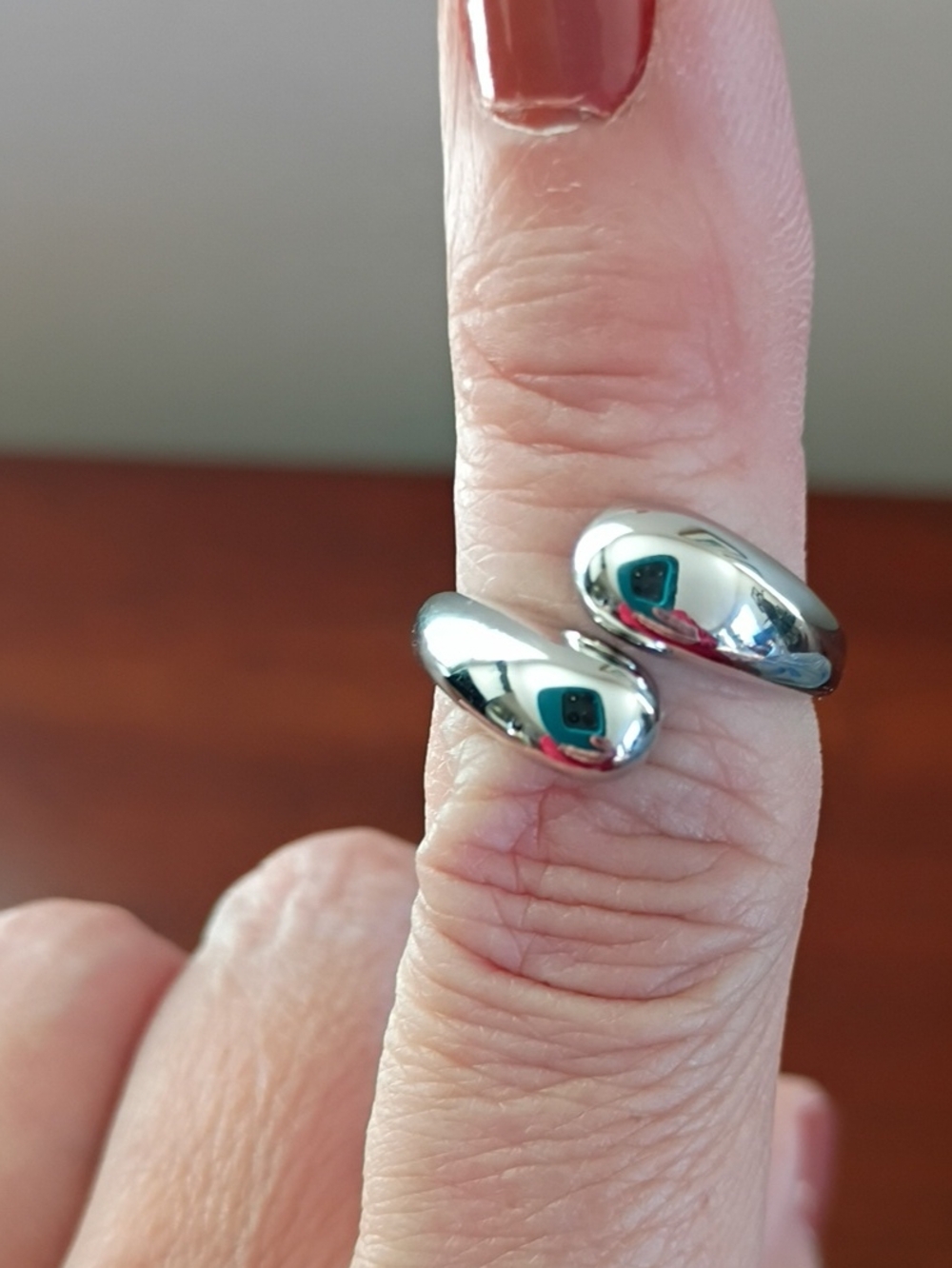 Sterling Silver Plated Open Teardrop Ring, 7